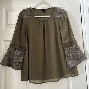 Alyx Olive Blouse with Lace Sleeves